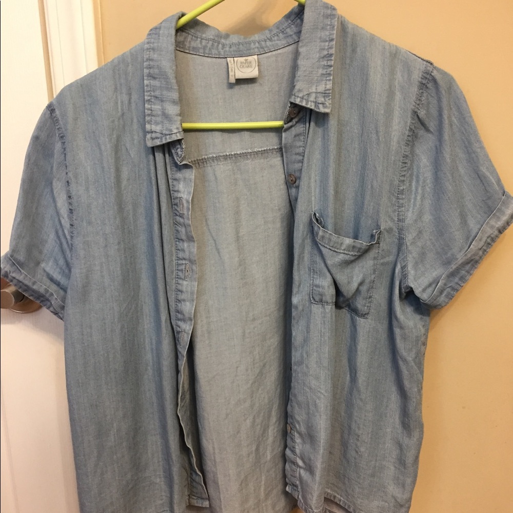 Denim short sleeve button up