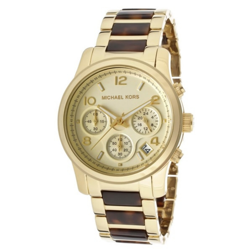 Michael Kors Tortoise Shell Gold Chronograph Watch