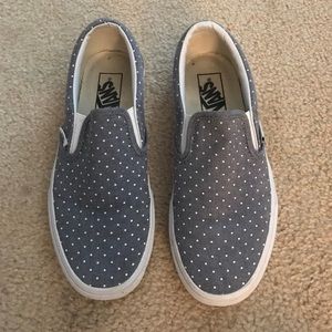 Vans blue/gray polka dot slip on shoes size 7