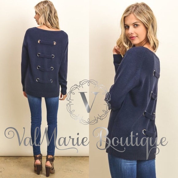 Navy Back Detailing Sweater - Picture 2 of 3