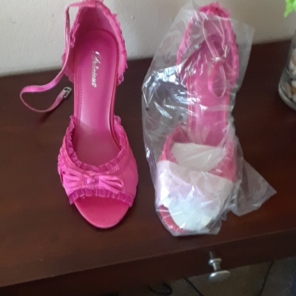 Pink high heel strappy sandals