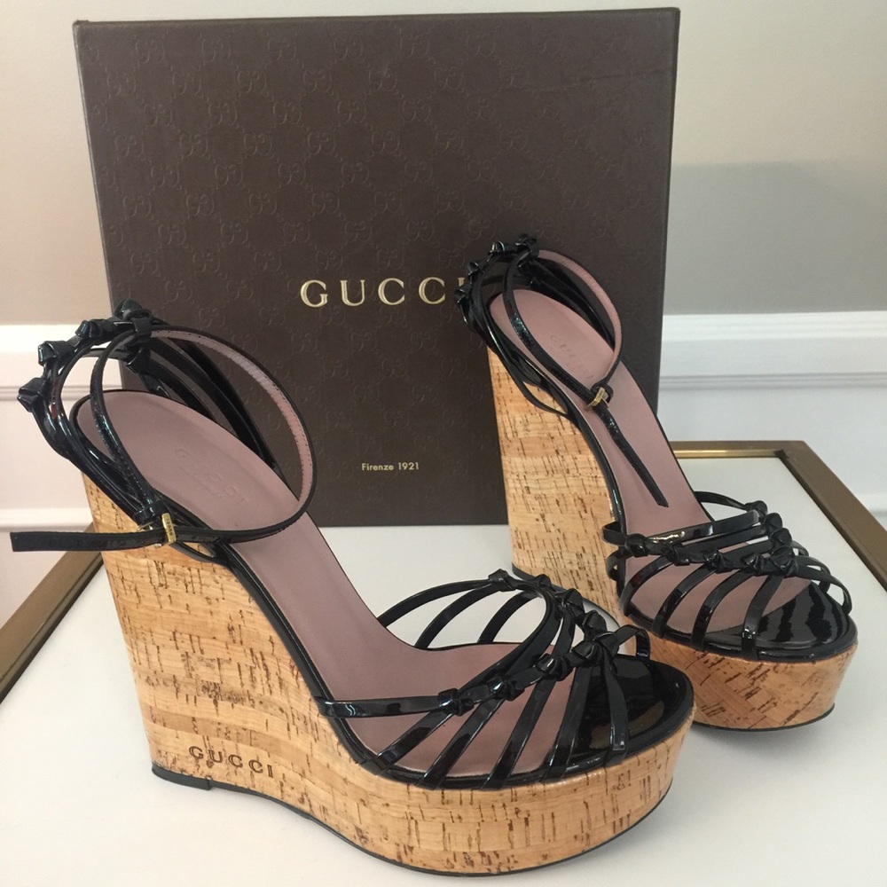 Gucci black wedges patent leather Alice size 39.5