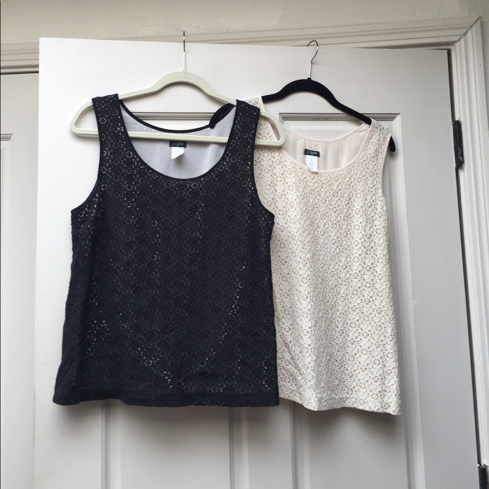 Two J. Crew lace tank tops with attached liners