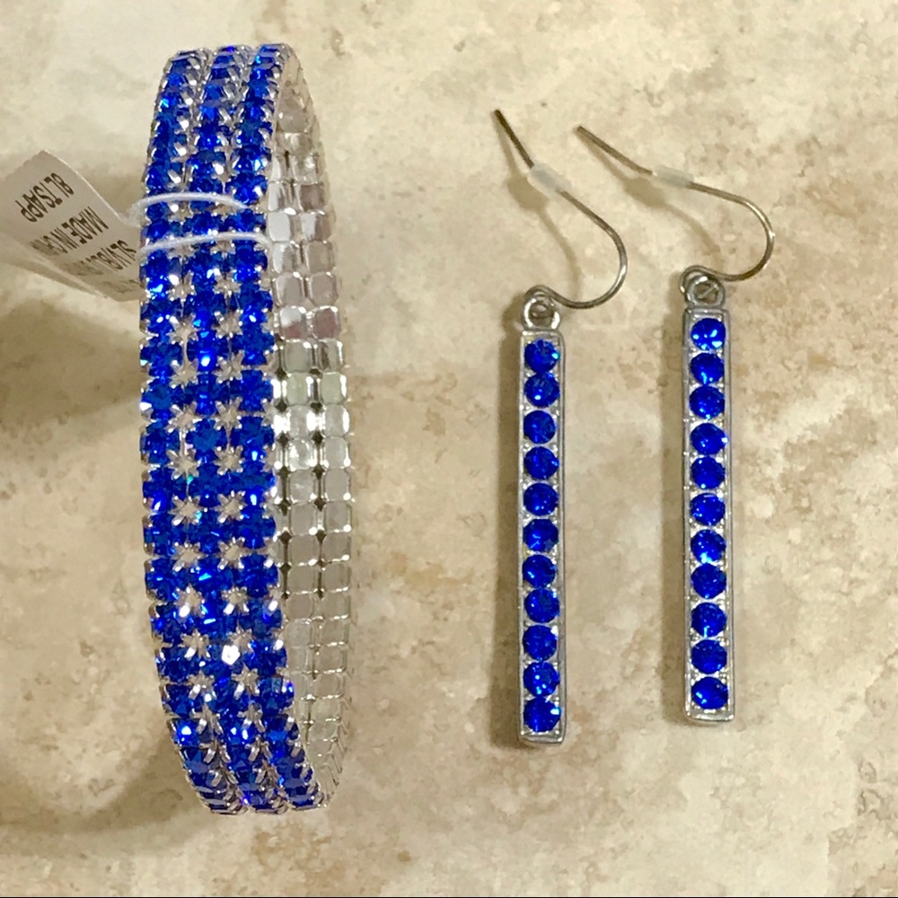 Blue And silver earrings and bracelet set