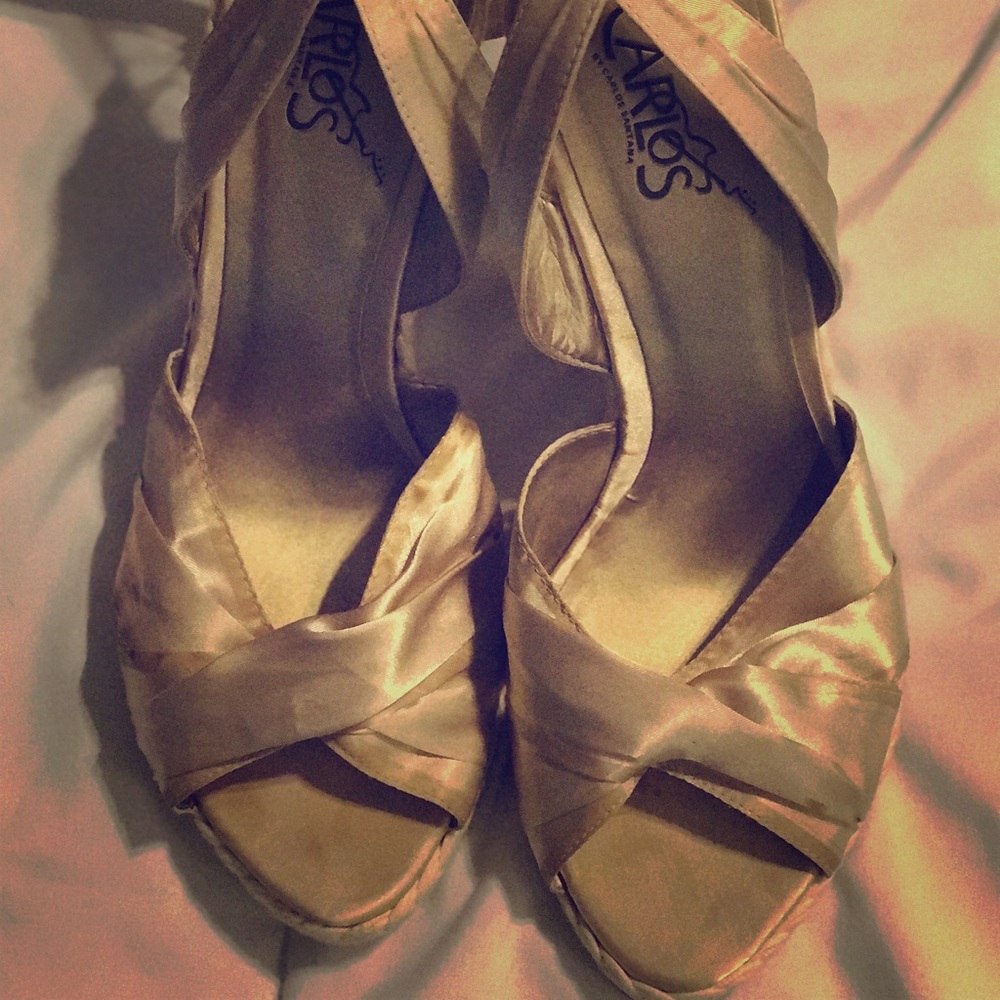 Carlos Santana Wedges Neutral Color satin on top