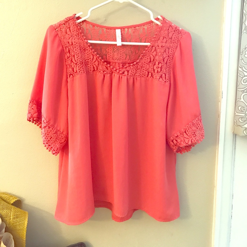 Coral lace blouse