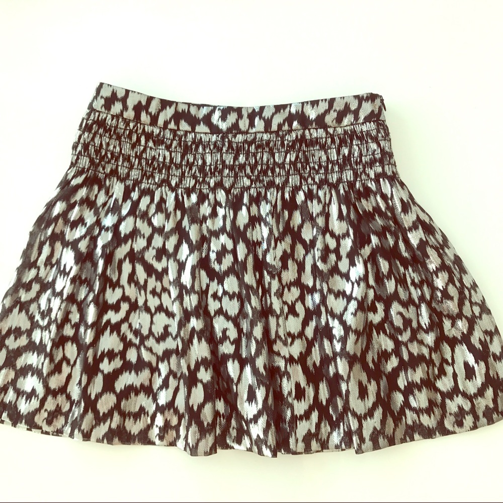 Trina Turk silk skirt, metallic silver print