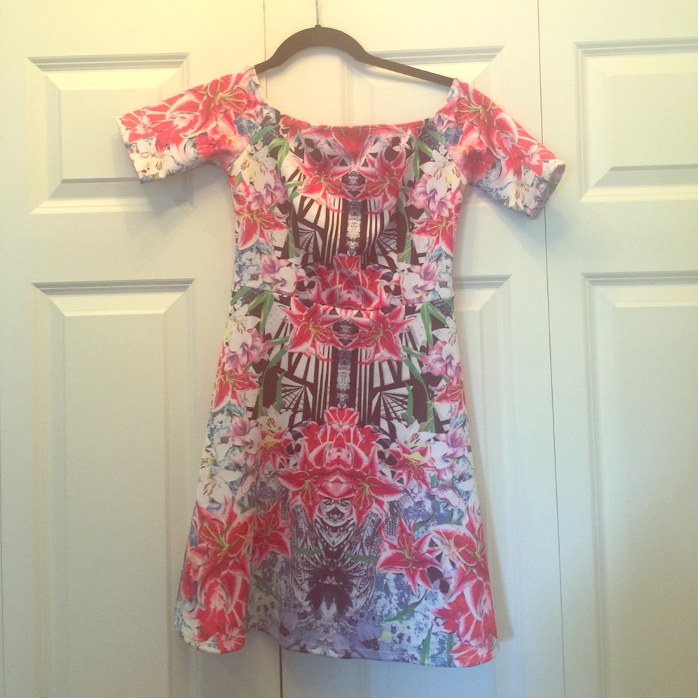 Aqua floral off the shoulder dress size small