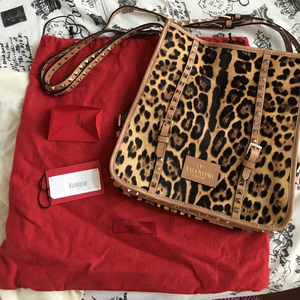Valentino rock stud in leopard print bag