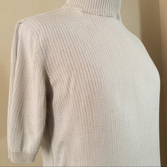 vintage 100% silk 90s oatmeal tan mock neck blouse - Picture 1 of 4
