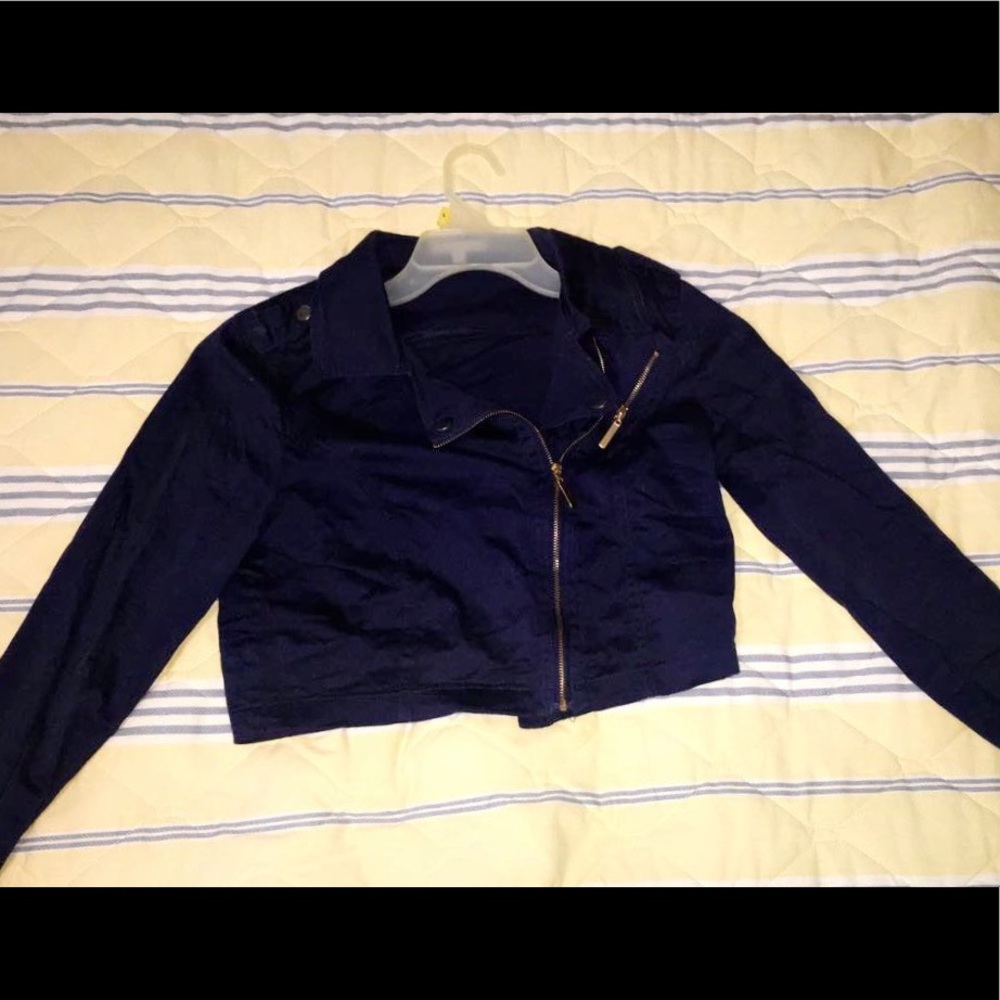 Dark Blue Blazer with Gold Zippers