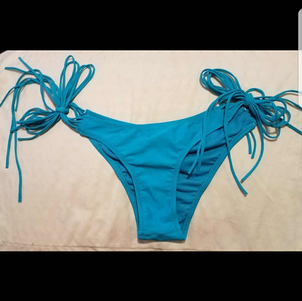 Teal bikini bottom with long string side ties