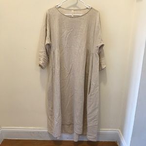 Cream linen, high low flowy long dress
