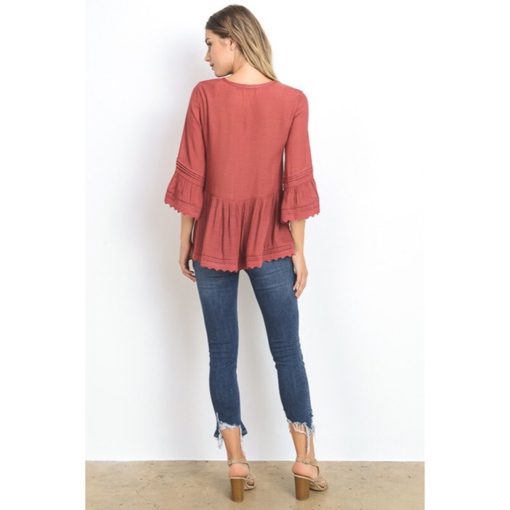 Brick Ruffled Bell Sleeve Top - Picture 6 of 6