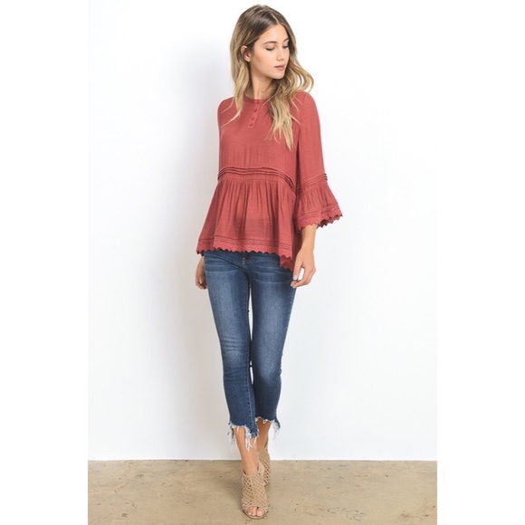 Brick Ruffled Bell Sleeve Top - Picture 4 of 6
