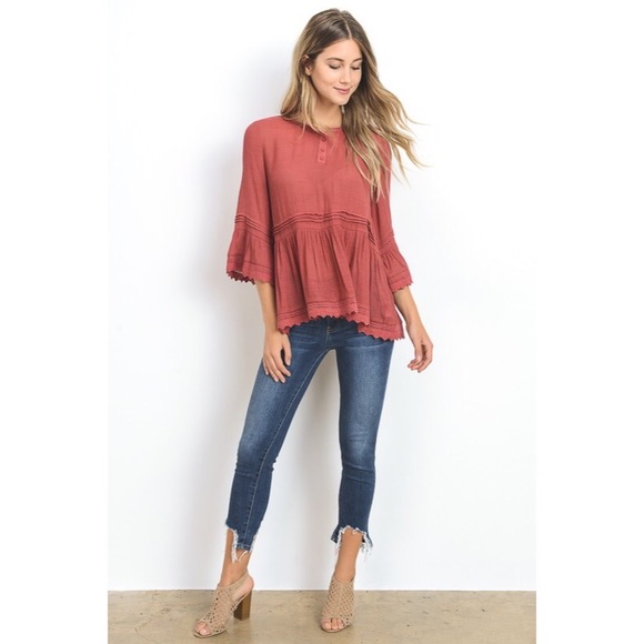 Brick Ruffled Bell Sleeve Top - Picture 5 of 6