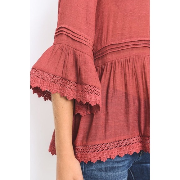 Brick Ruffled Bell Sleeve Top - Picture 3 of 6