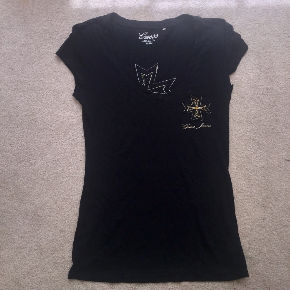GUESS black & gold V-Neck T-Shirt size M