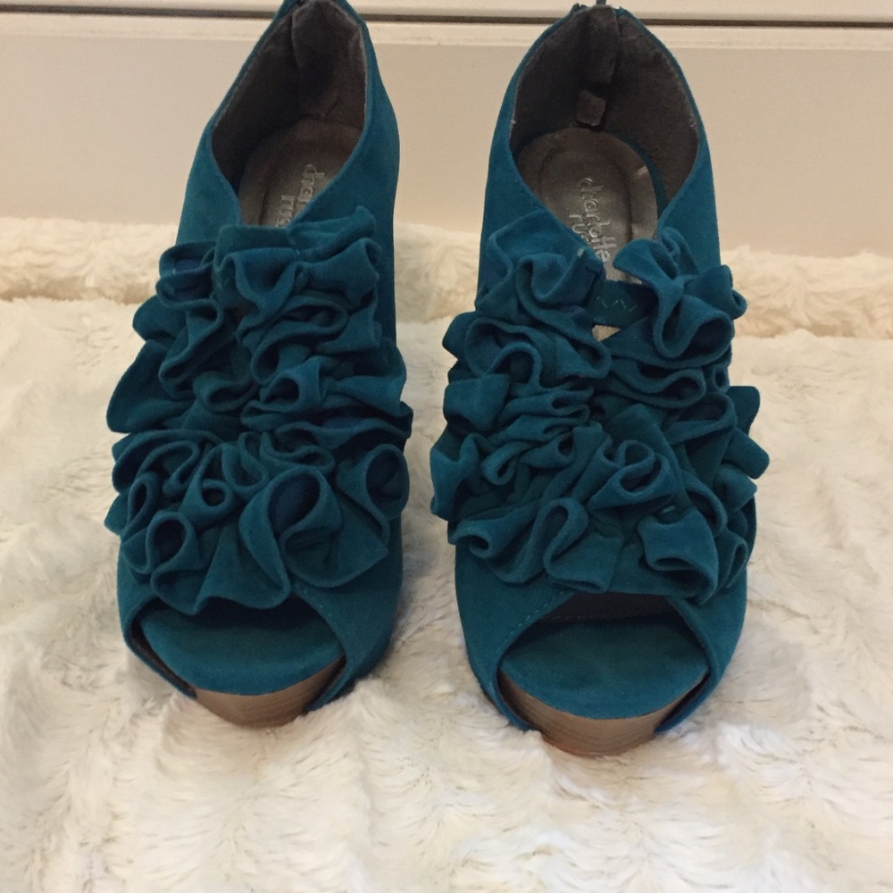 Velvet Teal Peep Toe Booties
