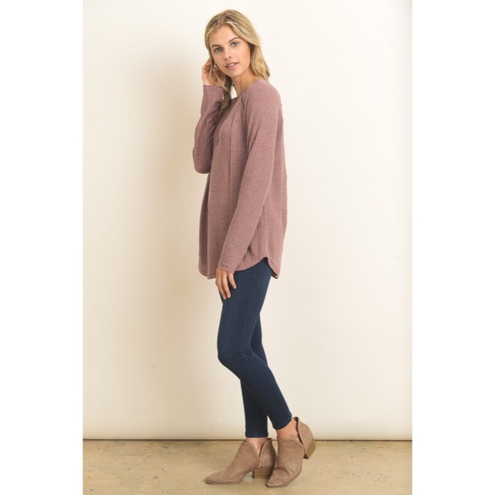 >>LAST<< Mauve Waffle Knit Lace Top - Picture 5 of 5