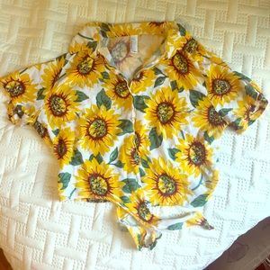 American apparel front tie sunflower shirt