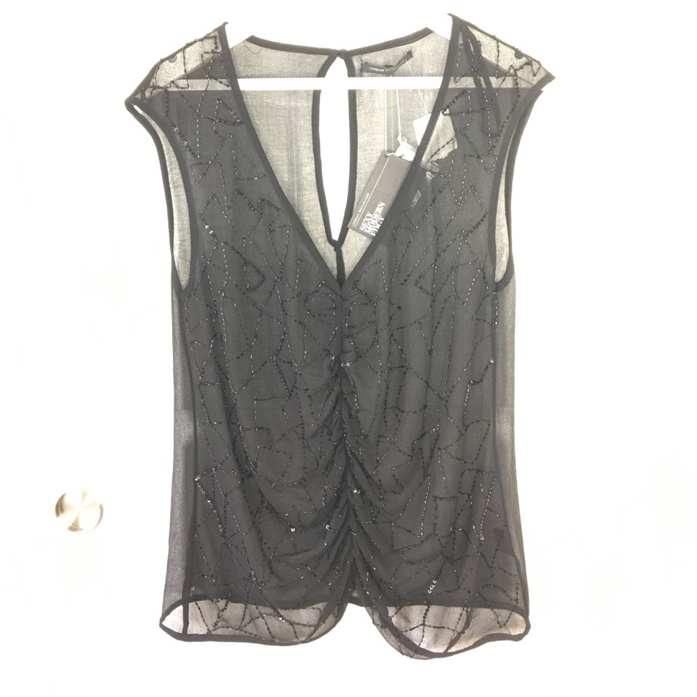 Urban Behavior Black Sheer Sequin Blouse (NWT) | size L