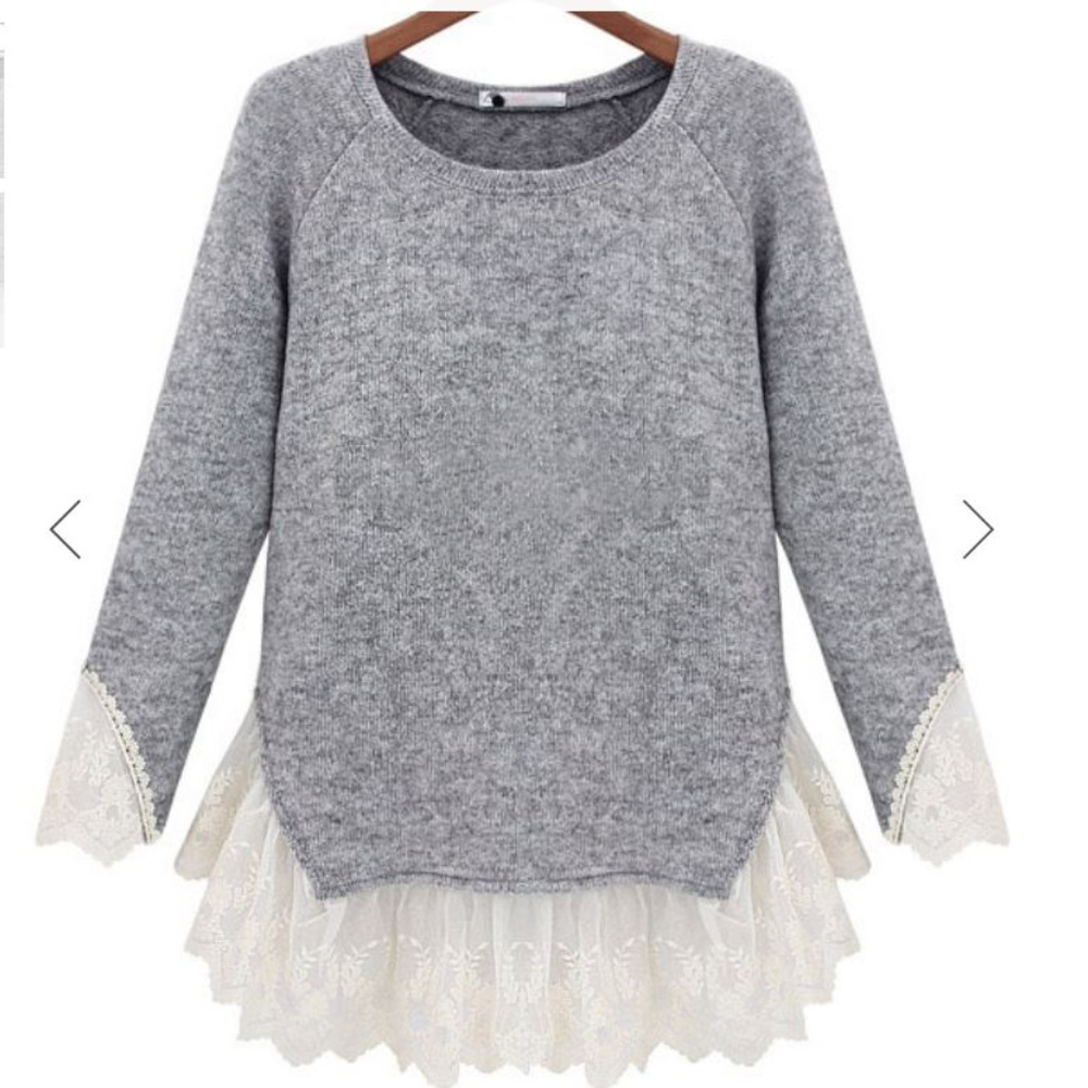 Heather Gray Lace Trim Sweater