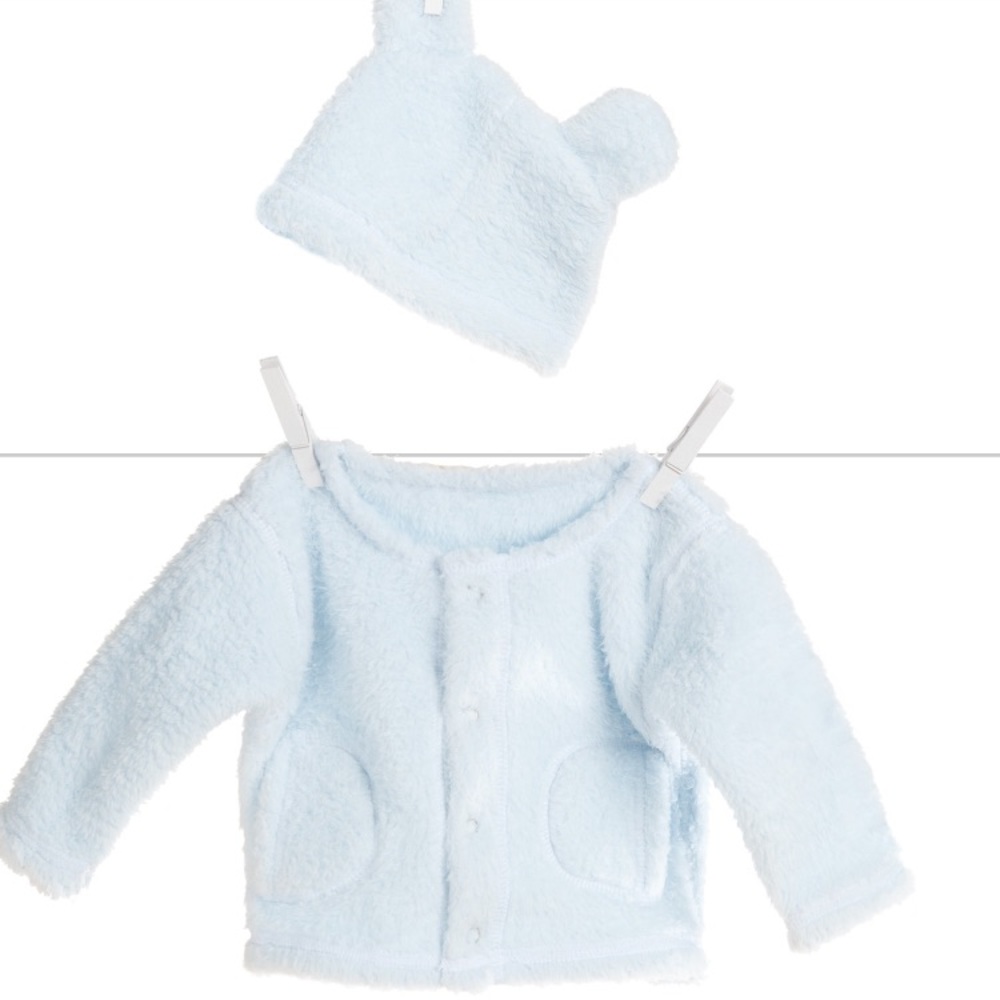 Little giraffe fuzzy cardigan and hat set!