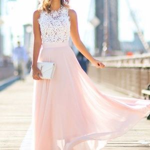 Pink and white lace maxi dress