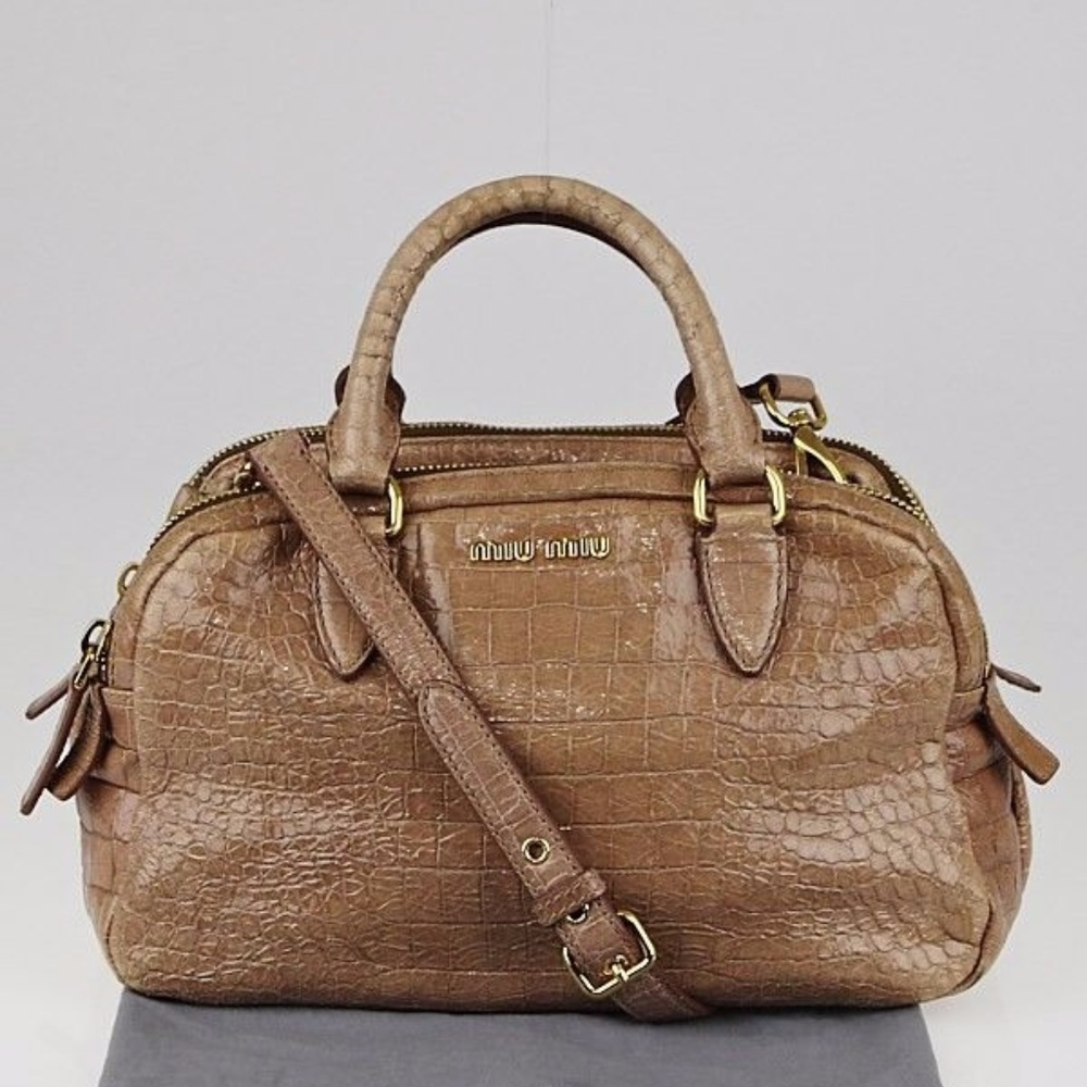 AUTHENTIC MIU MIU Croc-Embossed Bowler Bag
