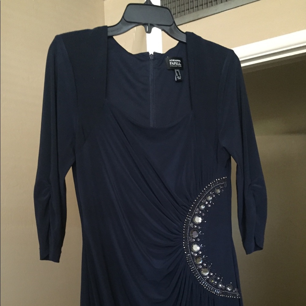 Adrianna Papell Long Blue Crystal Dress