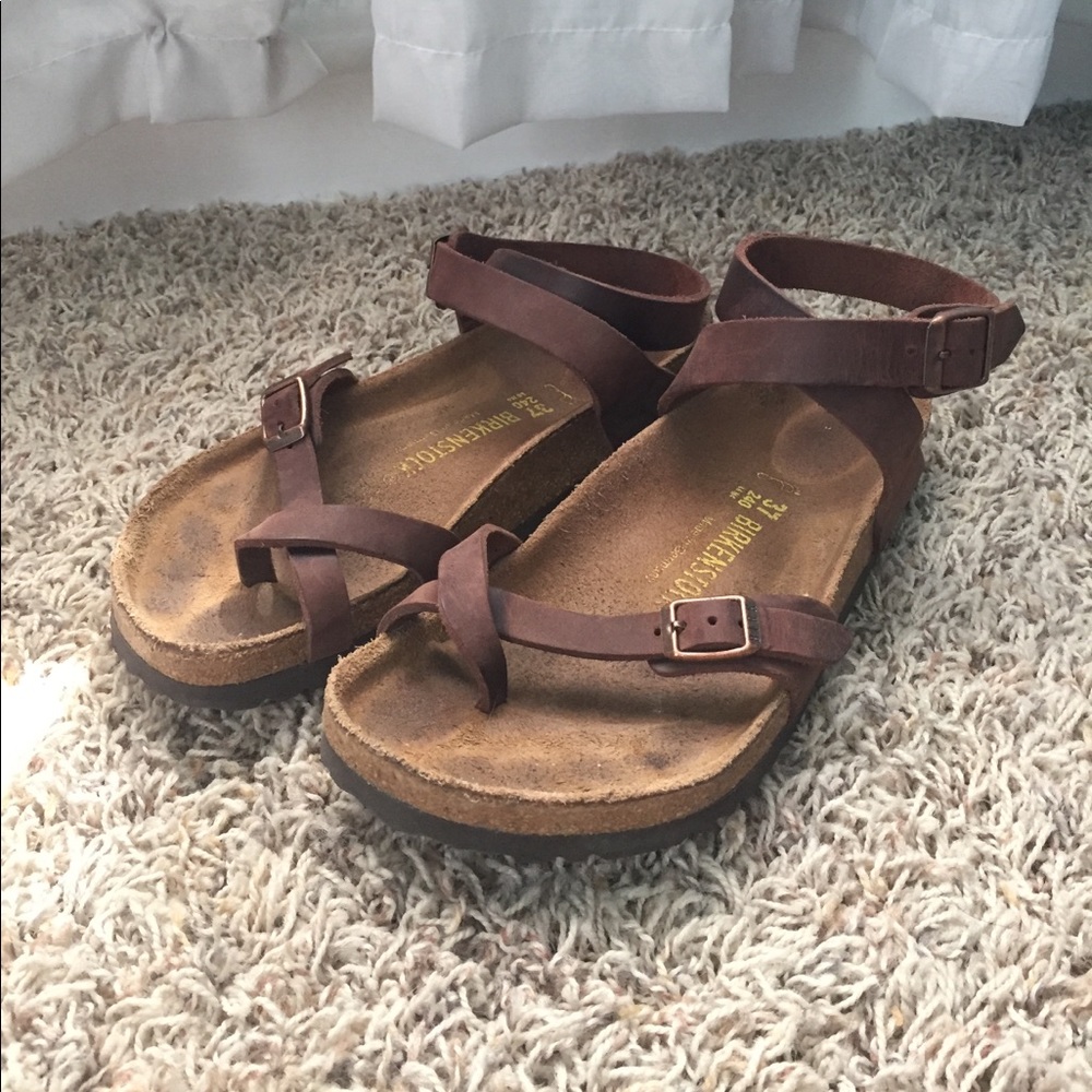 Birkenstocks in dark brown