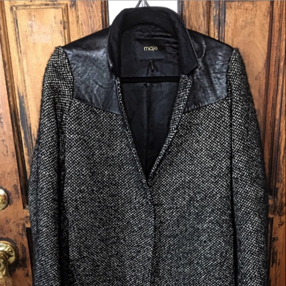 Maje Tweed and Leather Coat Sz 1
