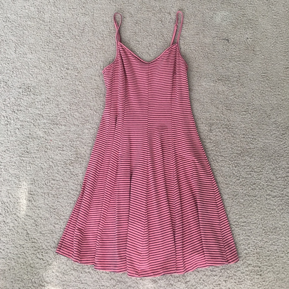 American Eagle coral and navy blue striped dress