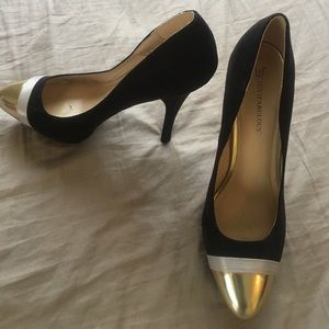 Platform heels with silver and gold toe