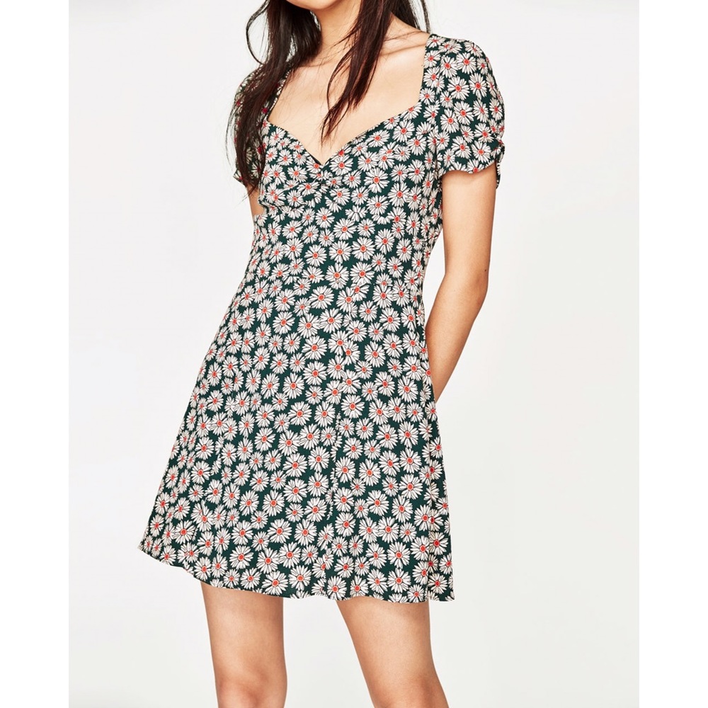 Zara Green Daisy Flowers Dress size M