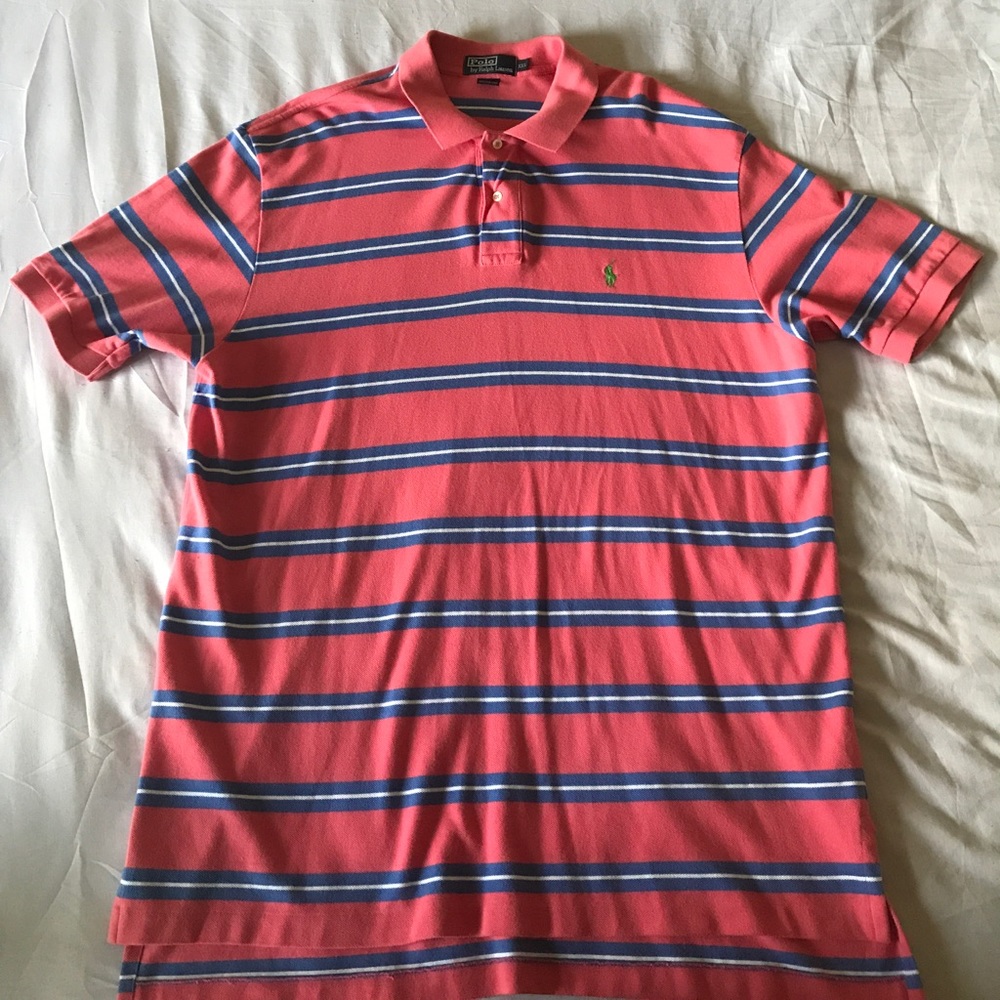 Pink Ralph Lauren Polo shirt, blue and white