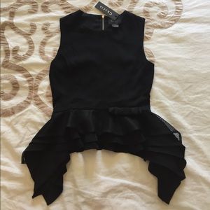 GRACIA black with net lace ruffled peplum top