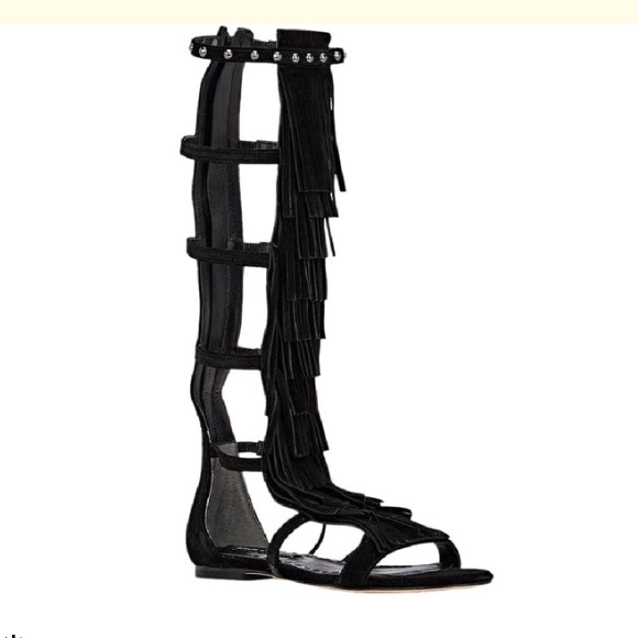 Alice + Olivia Paula Fringe Suede Gladiator Sandals NEW Retail $398 Sizes 6, 6.5 - Picture 1 of 9