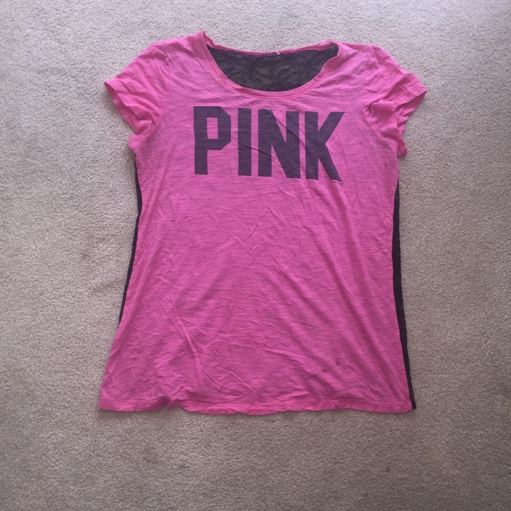 PINK lace back t-shirt size L