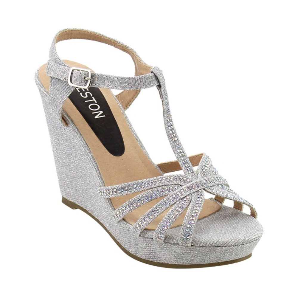 Women's Glitter T- Strap Platform Wedge
