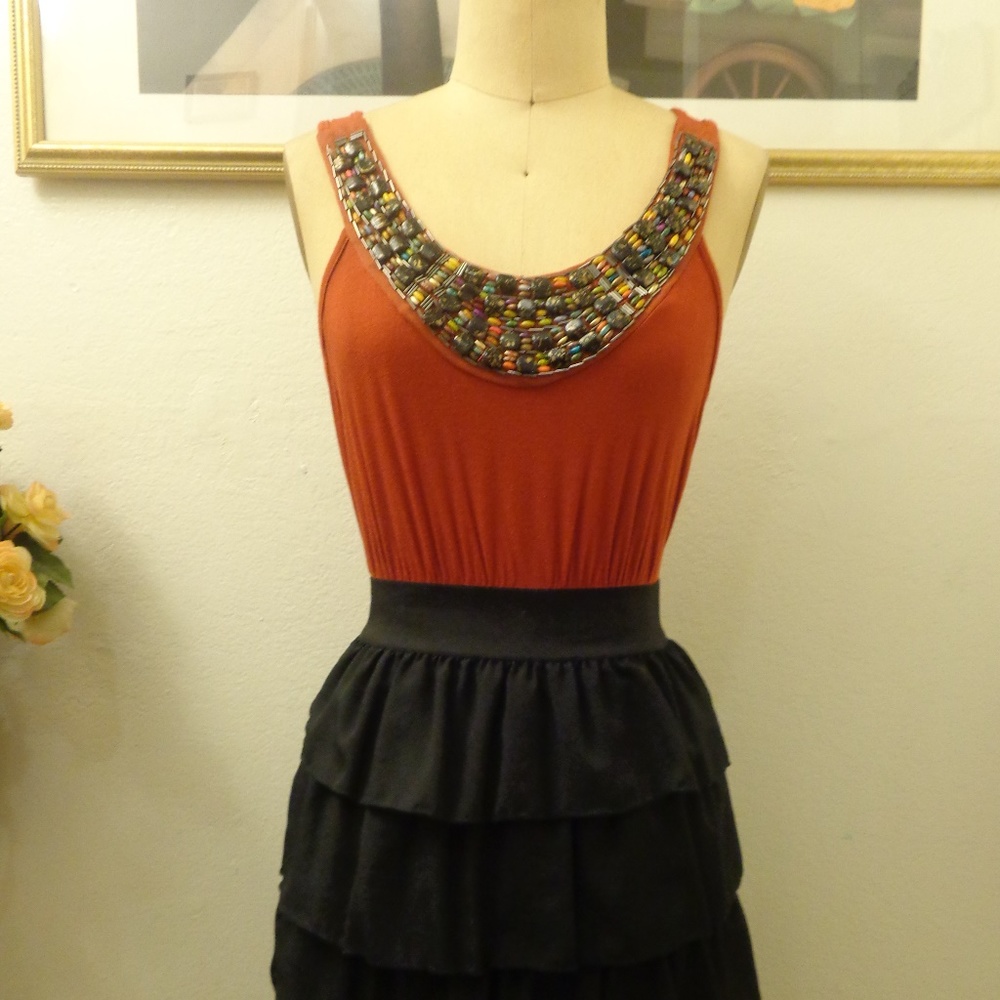 Julie's Closet Halter Top Beaded Ruffle Mini Dress - Picture 2 of 8
