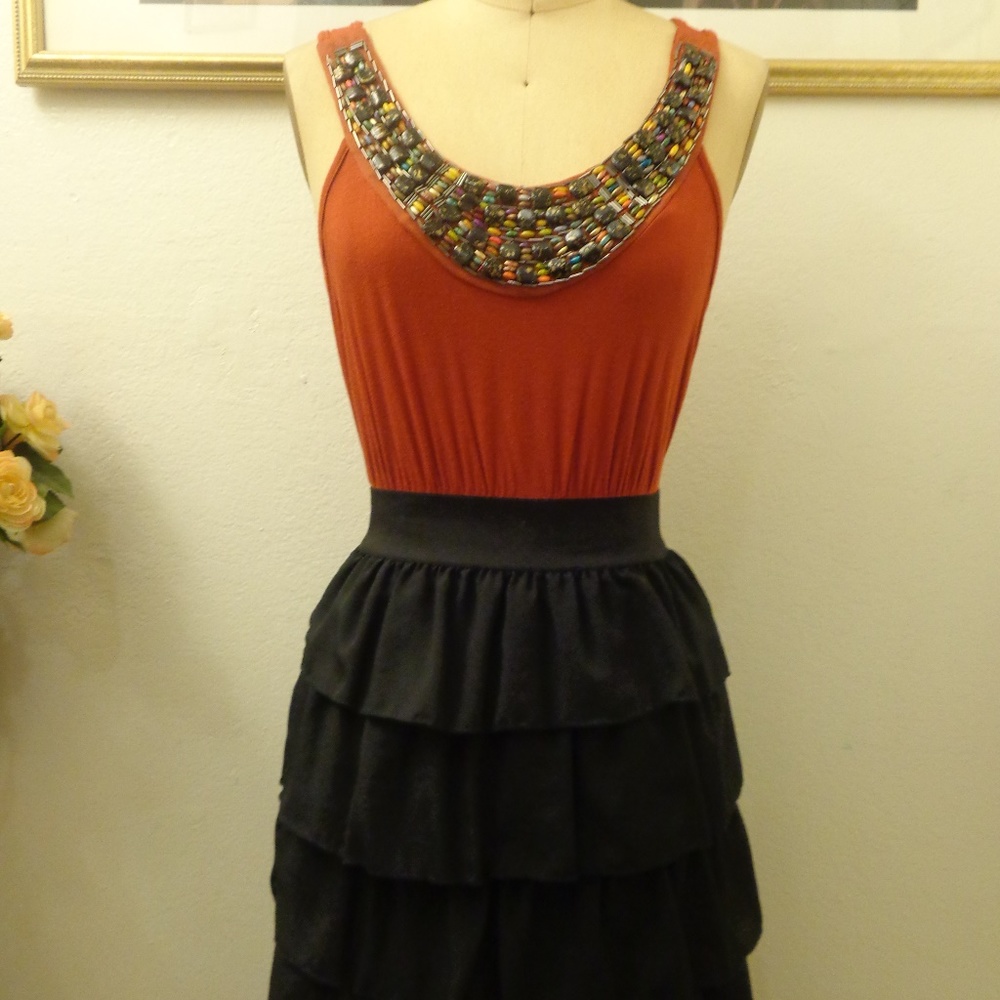Julie's Closet Halter Top Beaded Ruffle Mini Dress - Picture 3 of 8