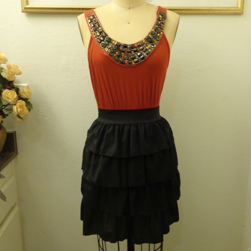 Julie's Closet Halter Top Beaded Ruffle Mini Dress