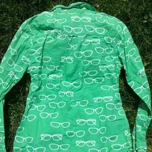 Down east green sunglasses button down top