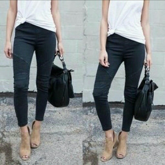 Pants - Black Biker Moto Jegging with Ankle Zipper