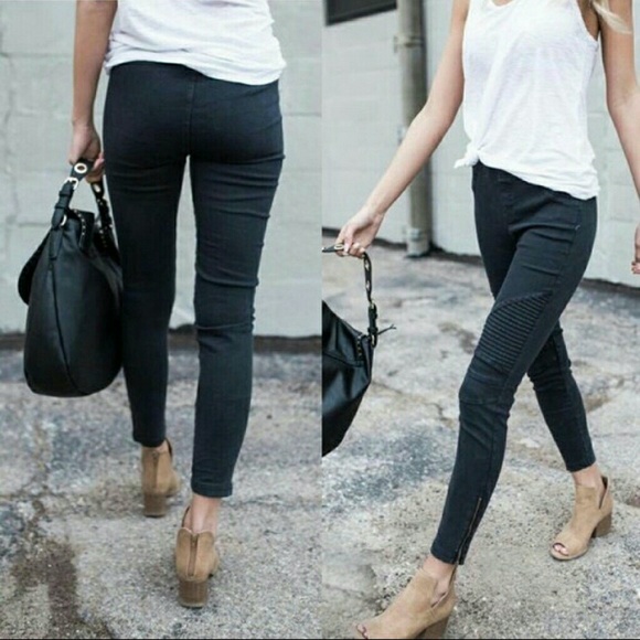 Black Biker Moto Jegging with Ankle Zipper - Picture 2 of 3