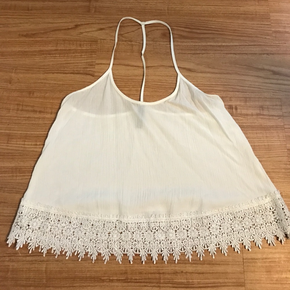 White T-Strap Crochet Tank