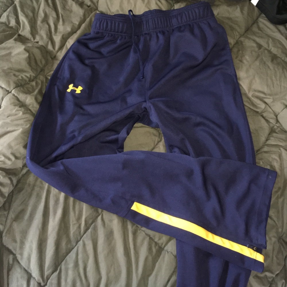 Navy blue and yellow Underarmour sweatpants