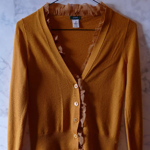 J. Crew Gold Sweater Cardigan with Ruffle Detail